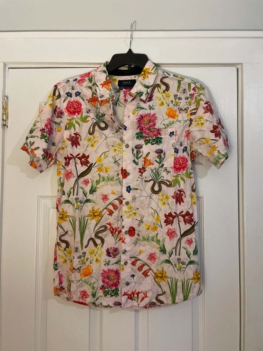 Roark Jamie Thomas Capsule Botanical Snake Print Short Sleeve Shirt Size M